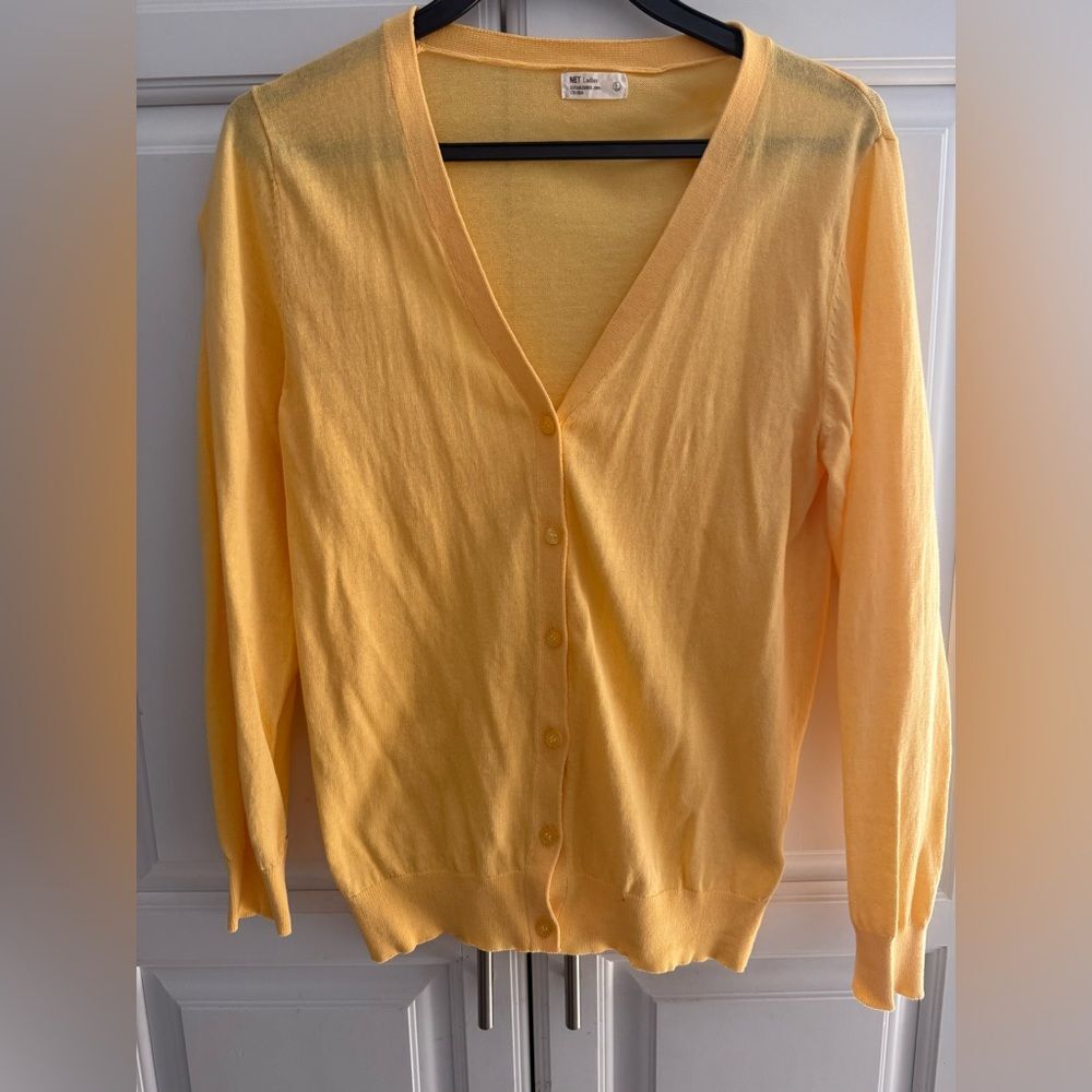 Net Yellow V-Neck Cardigan Sweater L